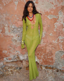 Améthyste Maxi Mesh Dress - Olive Green