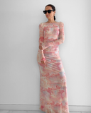 Lueur Maxi Mesh Dress - Pink Print