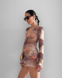 Améthyste Mini Mesh Dress - Brown Print