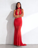 Eternal Midnight  Red Mesh  & Lace Maxi Dress - Limited Edition