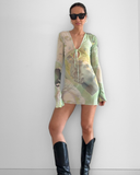 Améthyste Mini Mesh Dress - Green Print