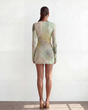 Améthyste Mini Mesh Dress - Green Print