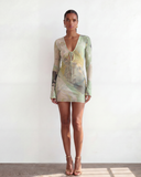 Améthyste Mini Mesh Dress - Green Print