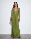 Améthyste Maxi Mesh Dress - Olive Green