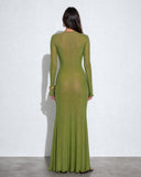Améthyste Maxi Mesh Dress - Olive Green