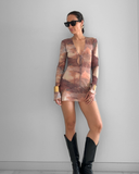 Améthyste Mini Mesh Dress - Brown Print