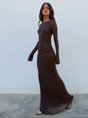 Lueur Maxi Mesh Dress - Brown