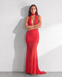 Eternal Midnight  Red Mesh  & Lace Maxi Dress - Limited Edition