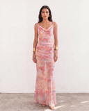 Énigme Maxi Mesh Dress - Pink Print