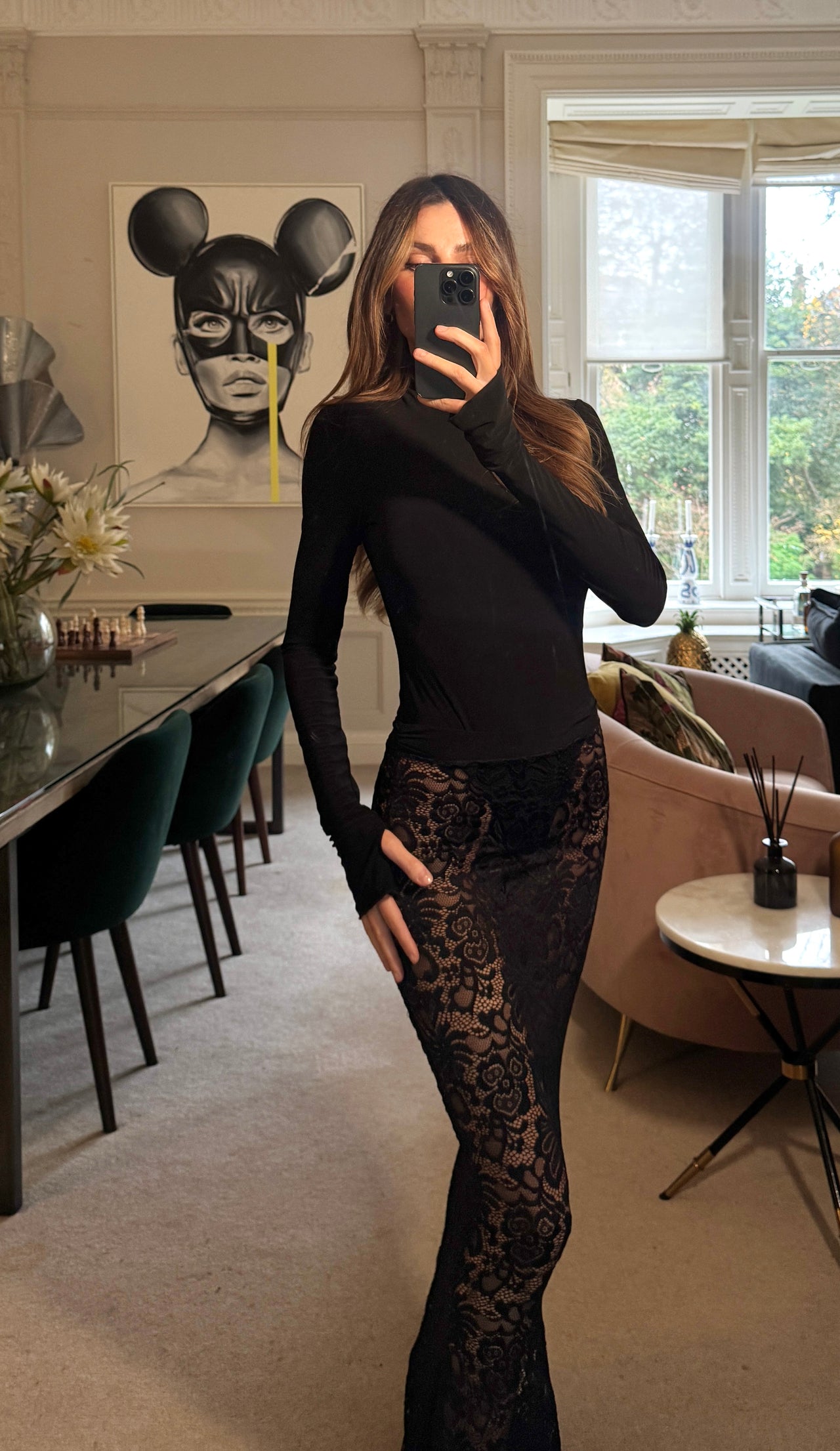 Illusion Lace Maxi Skirt in Black