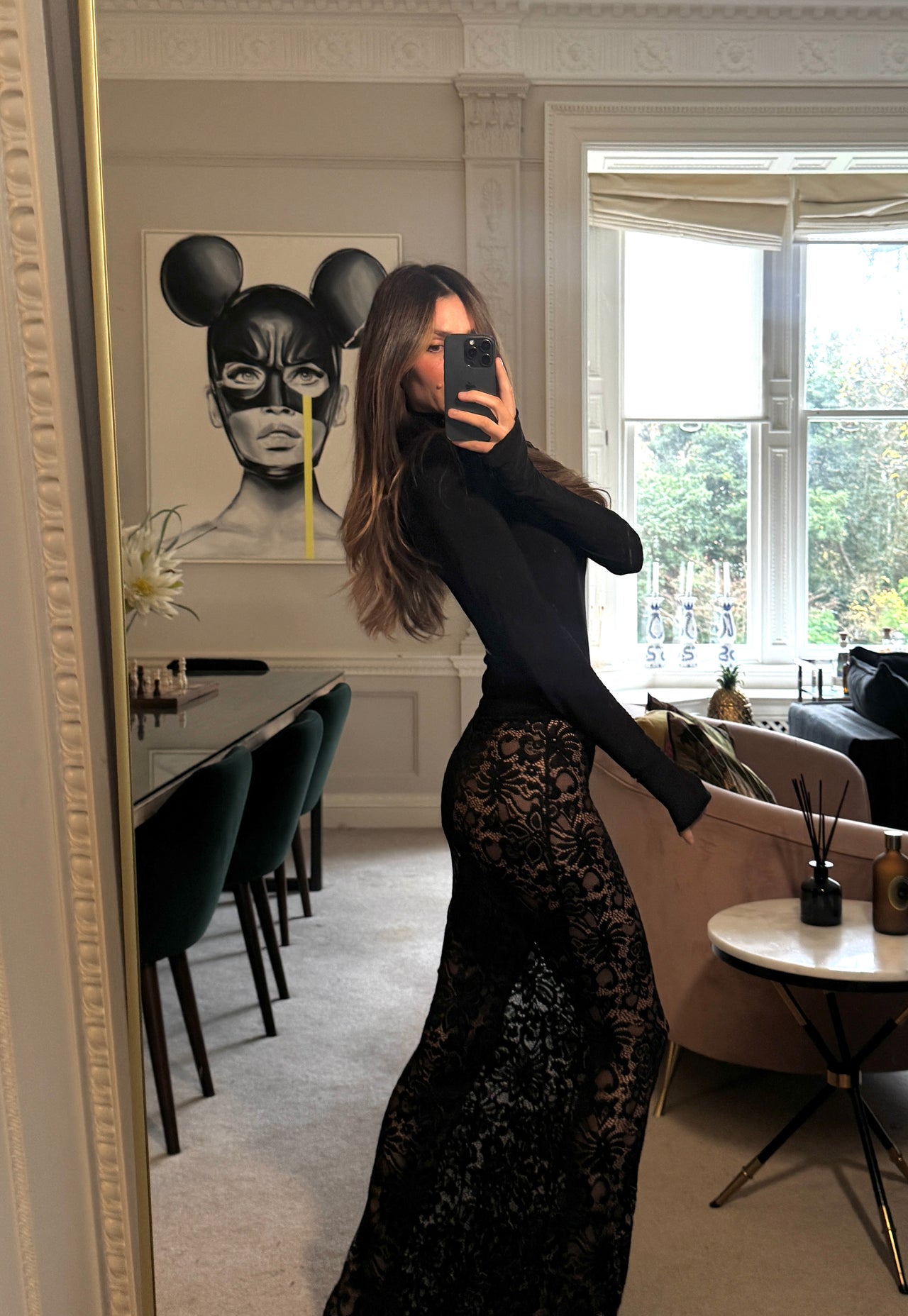 Illusion Lace Maxi Skirt in Black