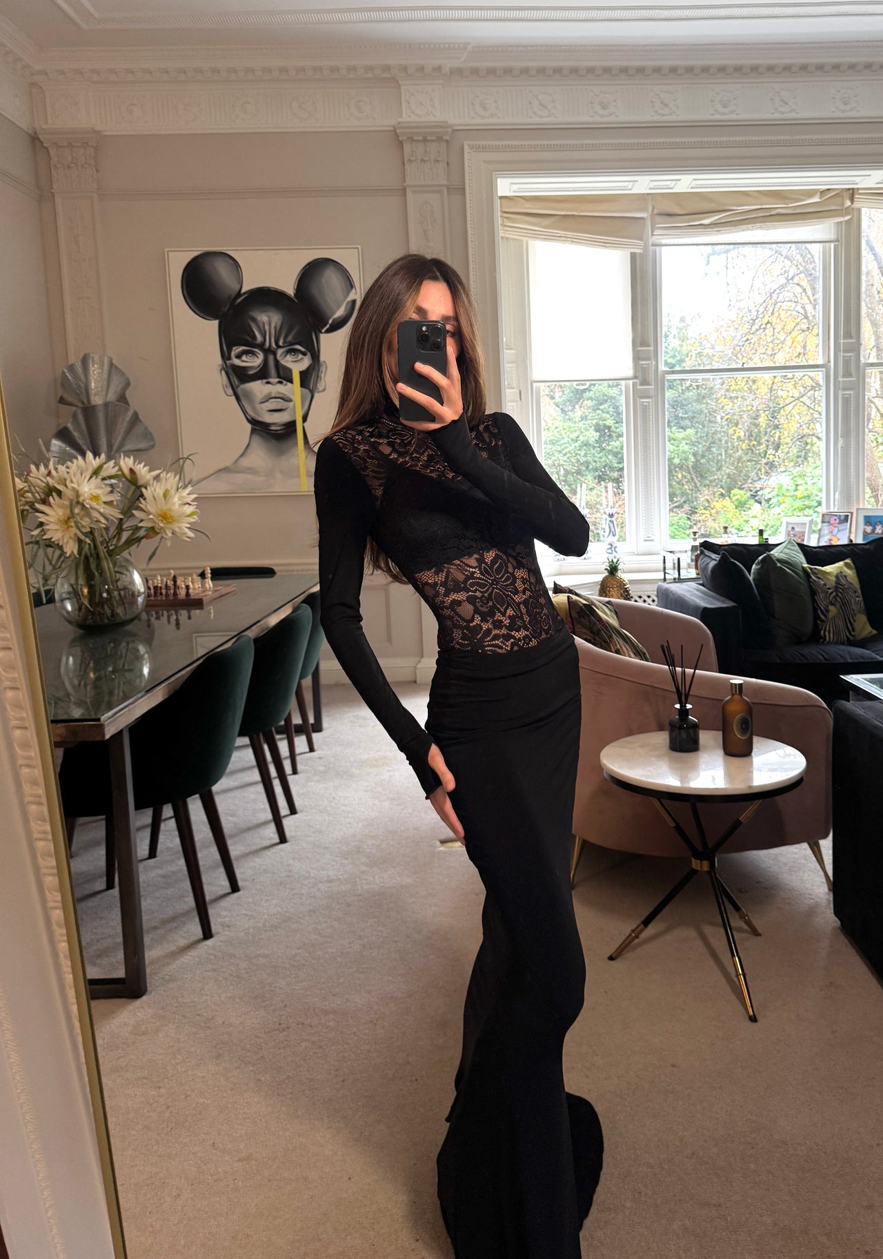 Liaison Long Sleeve Lace Body in Black