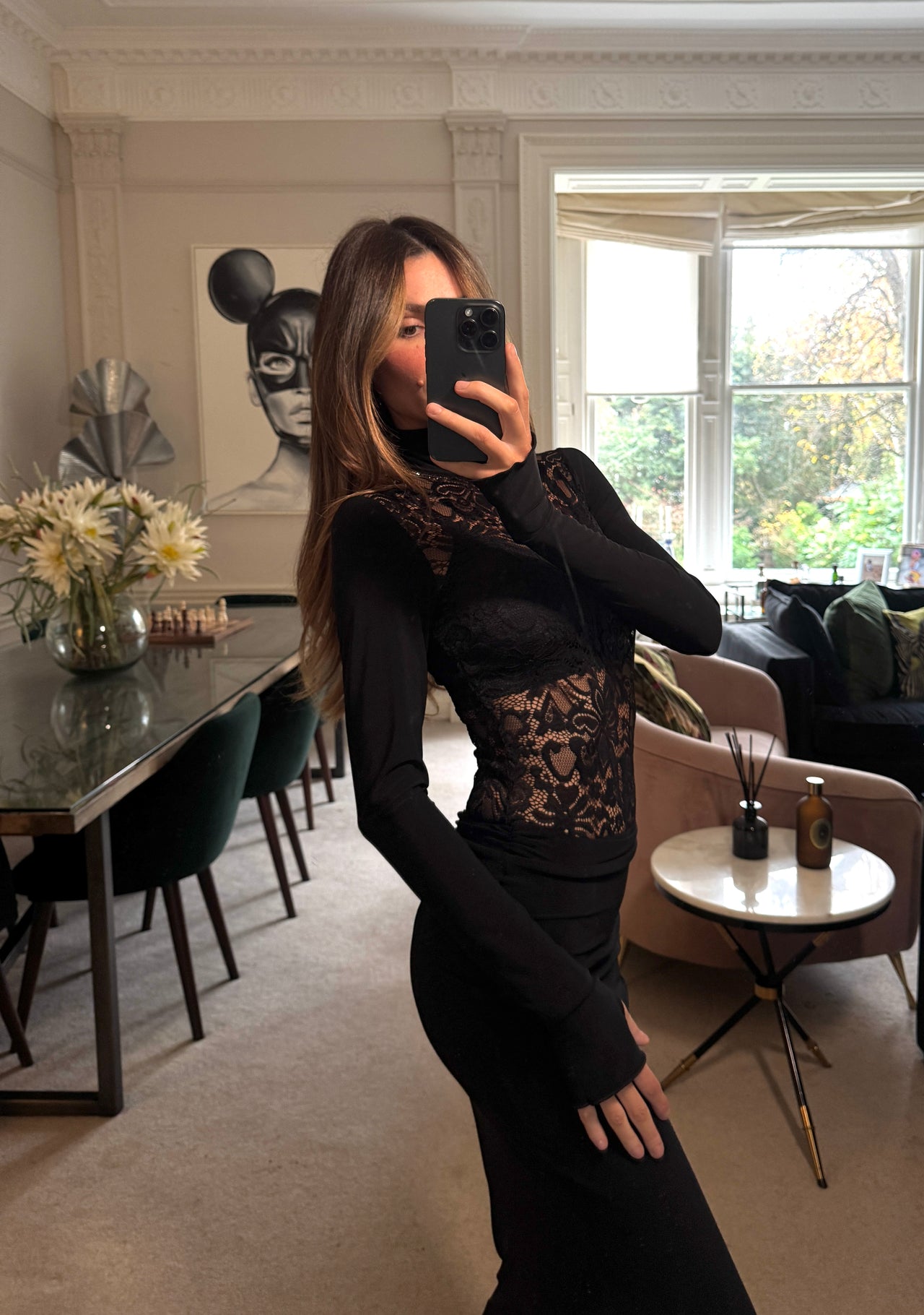 Liaison Long Sleeve Lace Body in Black