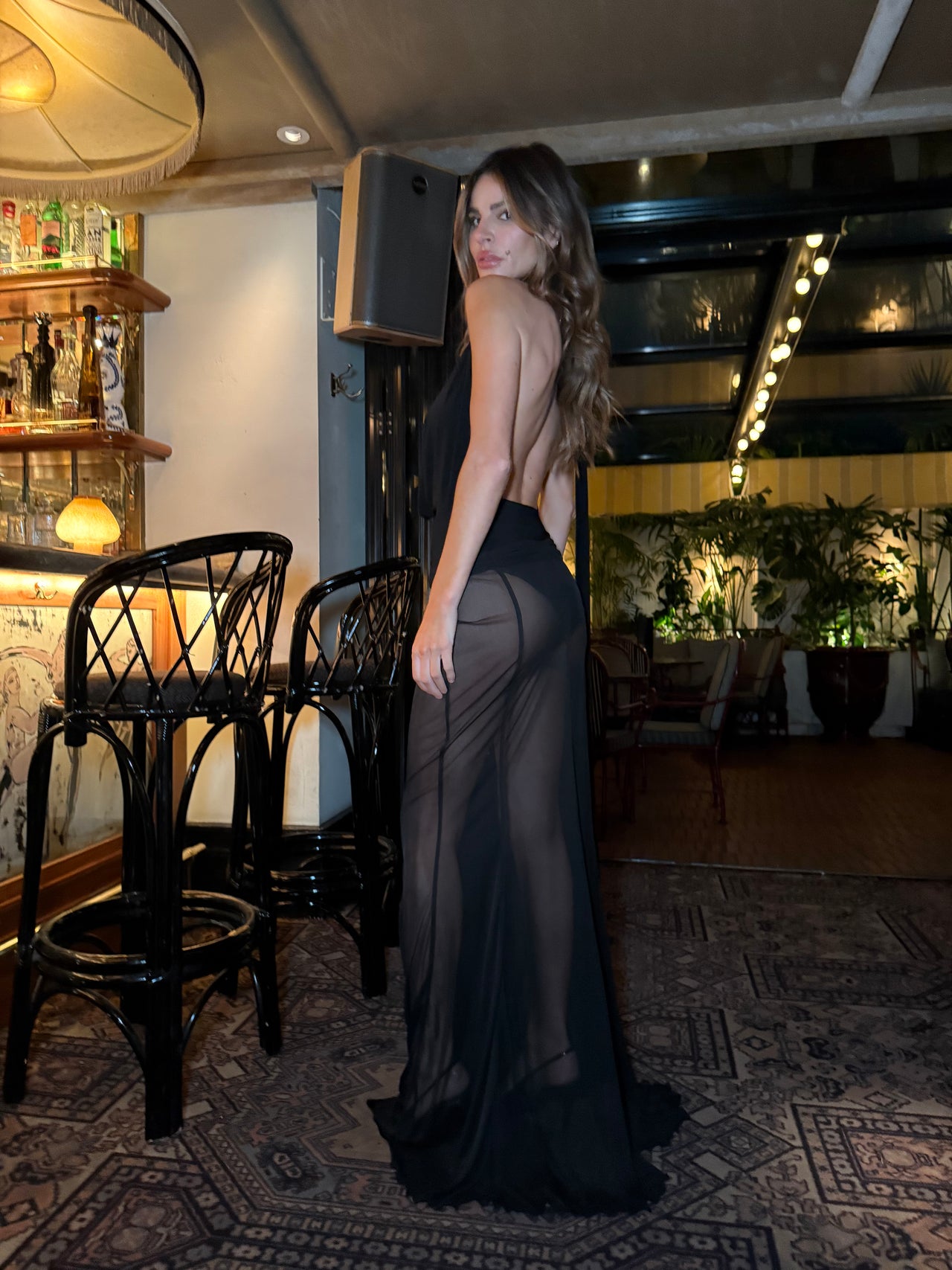 Shadow Mesh Maxi Skirt in Black