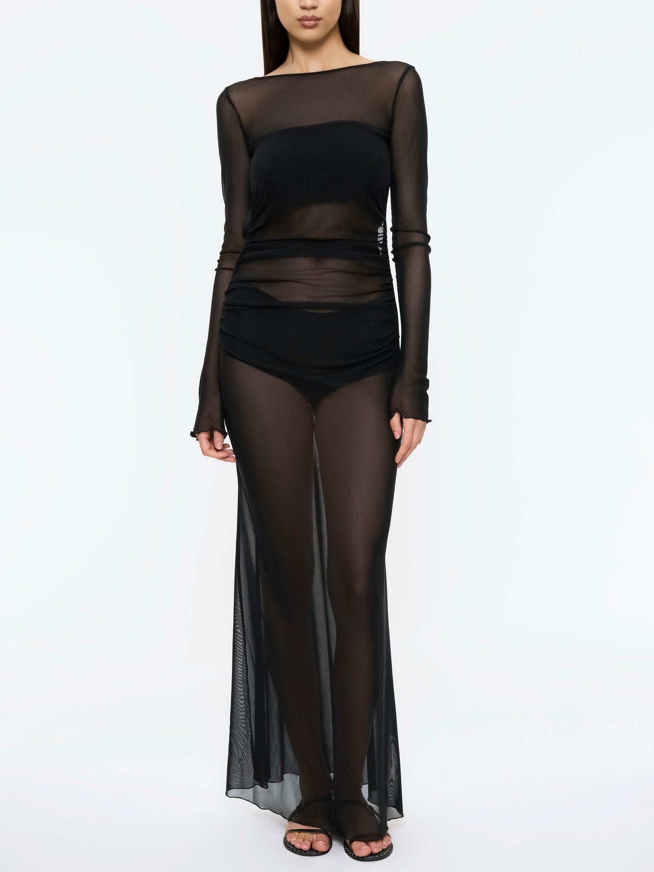 Lueur Maxi Mesh Dress - Black
