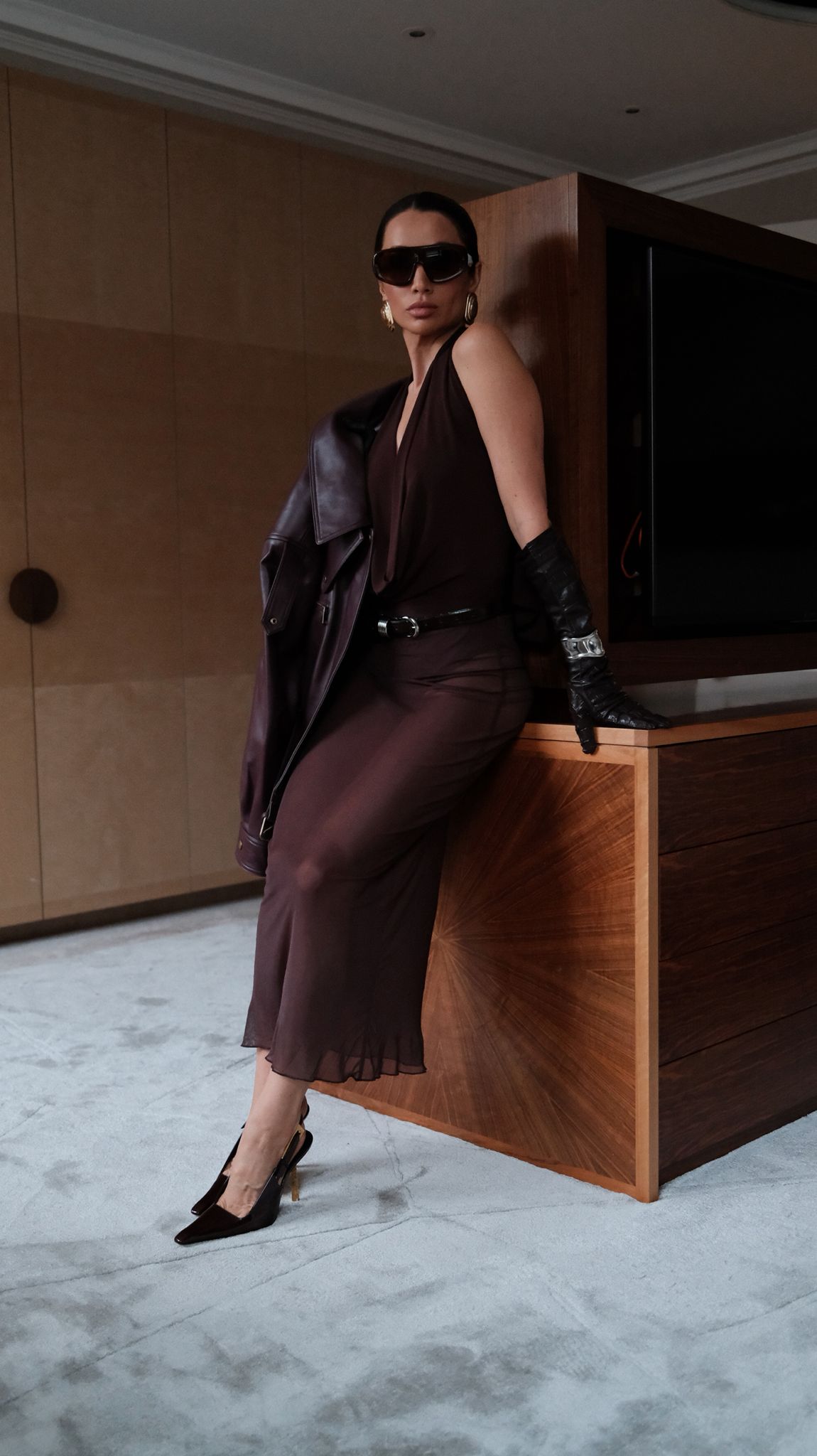 Aura Midi Skirt in Brown